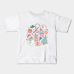 Retro Nurse Christmas Doodle Kids T-Shirt